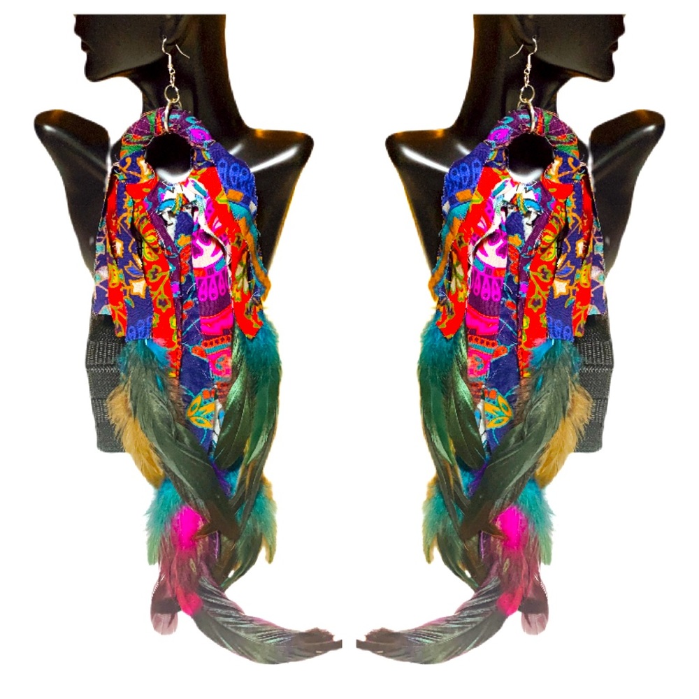 Handcrafted Feather Earrings 10” Boho